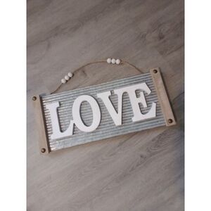 Corrugated Metal Sign "Love" Wood Trim Farmhouse Country